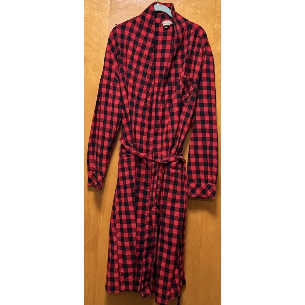 Duluth Trading Free Swingin 100% Flannel Robe Buffalo Plaid Pockets Sz XXL